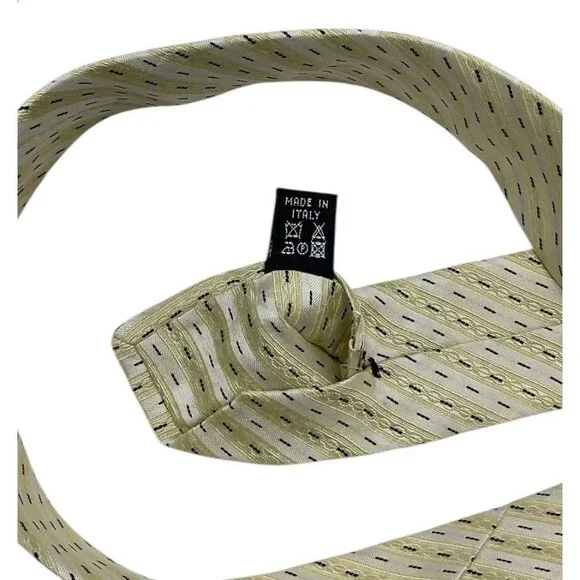 PAL ZILERI Men's 100% Silk Necktie LUXURY Tie Beige Gold Striped W:3.7" EUC